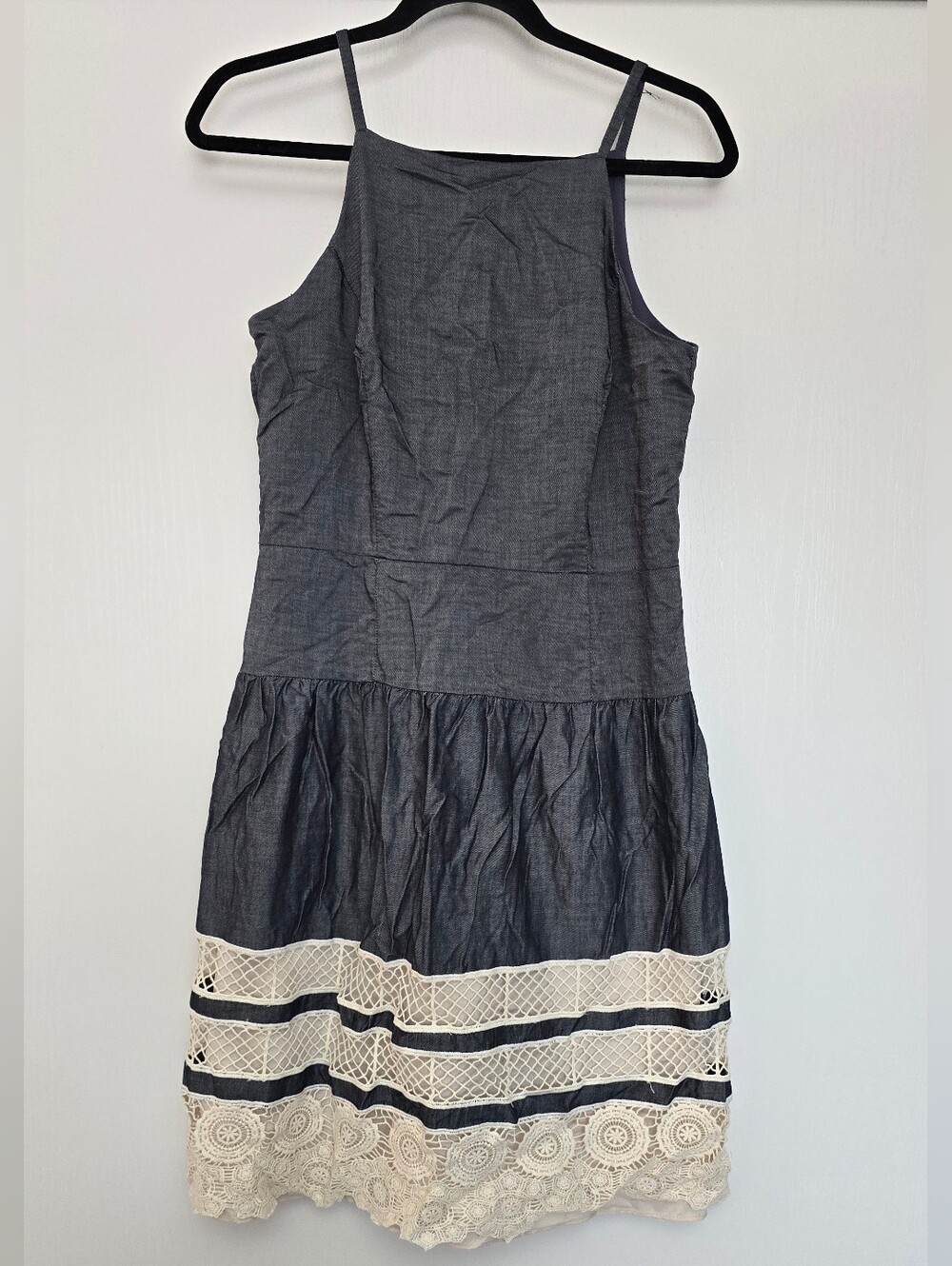 Ann Taylor - Chambray Lace Hem Crochet Sleeveless Dress